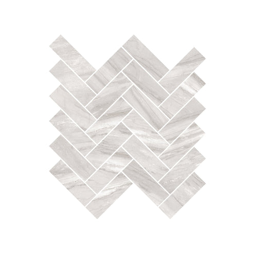 Epic 12x15 Polished Porcelain Herringbone Mesh Mosaic Tile in Alaska Grey