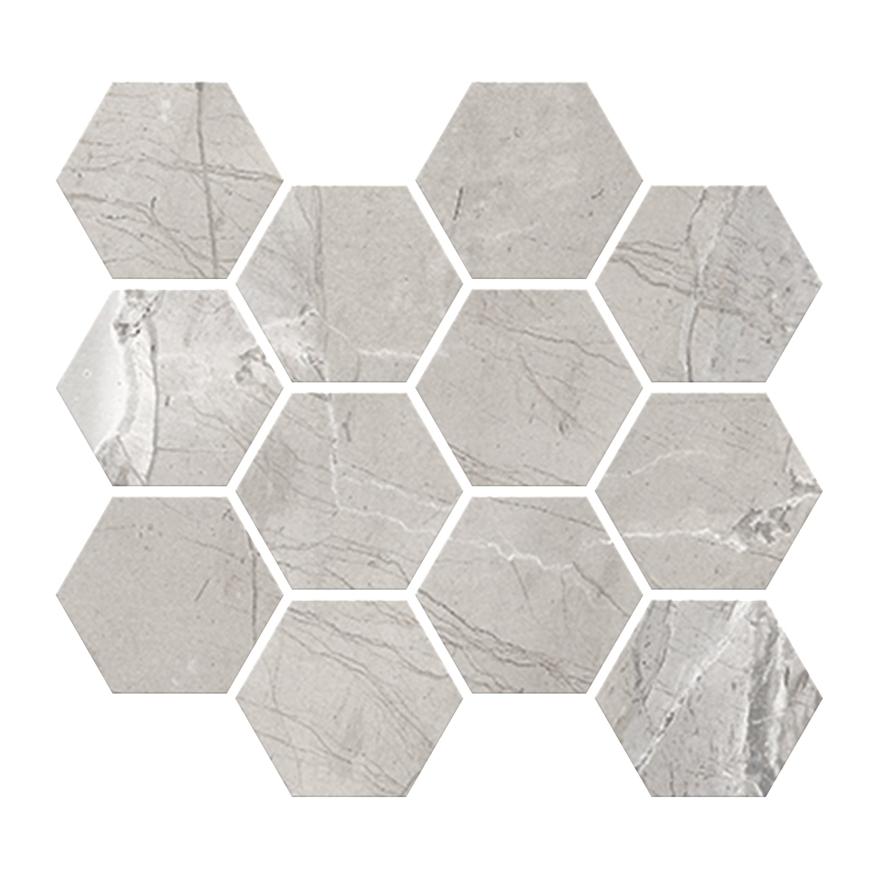 Absolute 3x3 Matte Porcelain Hexagon Mesh Mosaic Tile in Light Grey