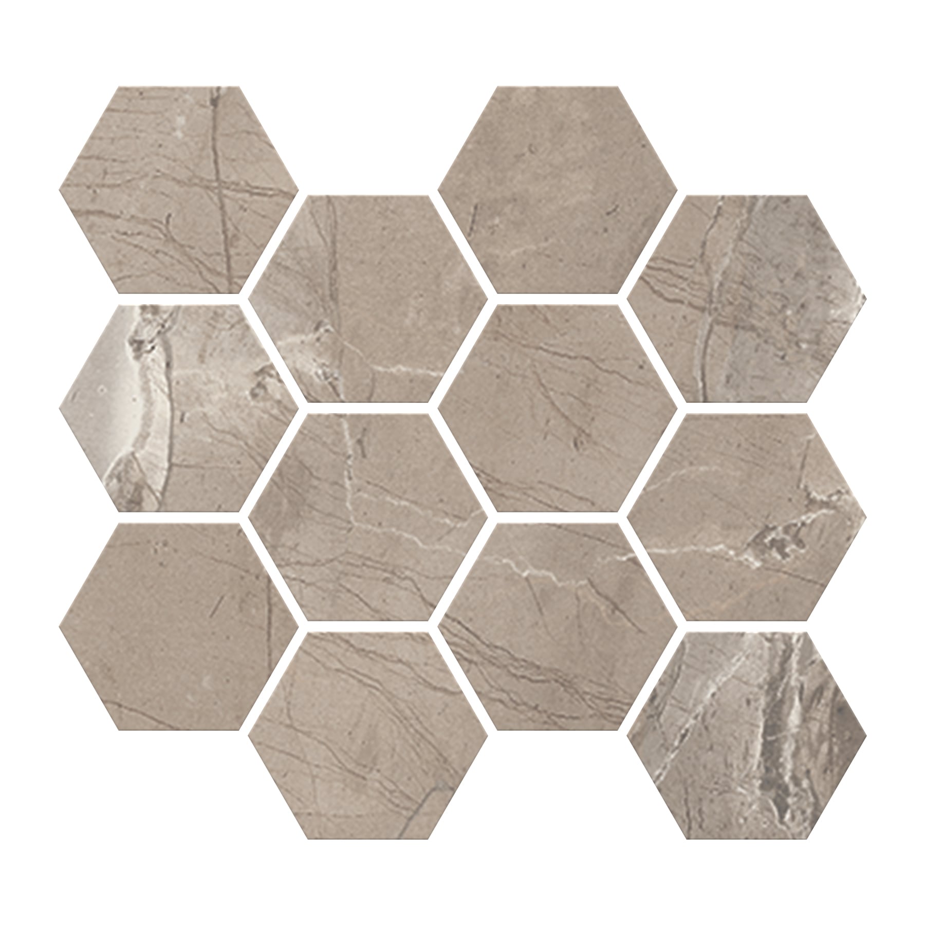 Absolute 3x3 Matte Porcelain Hexagon Mesh Mosaic Tile in Taupe