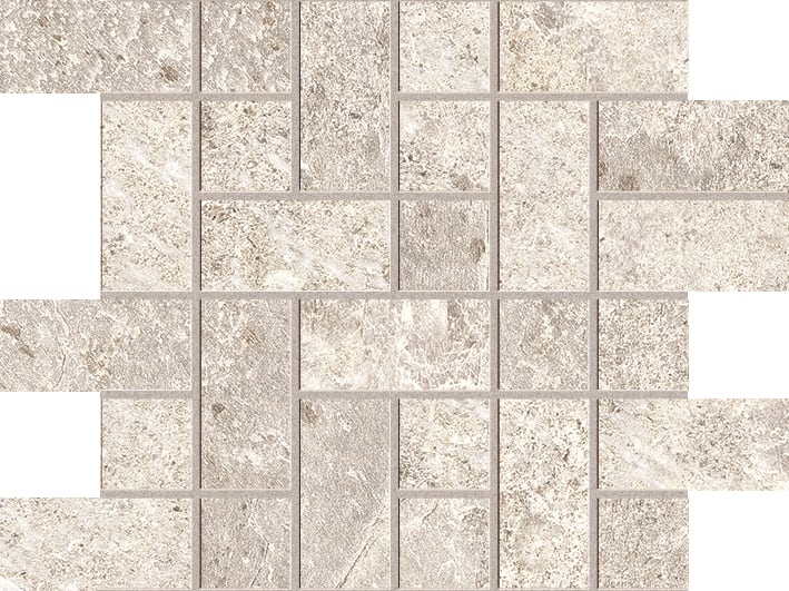 Farmhouse Living 8.7x12 Matte Porcelain Mesh Tetris Mosaic Tile in Alabaster