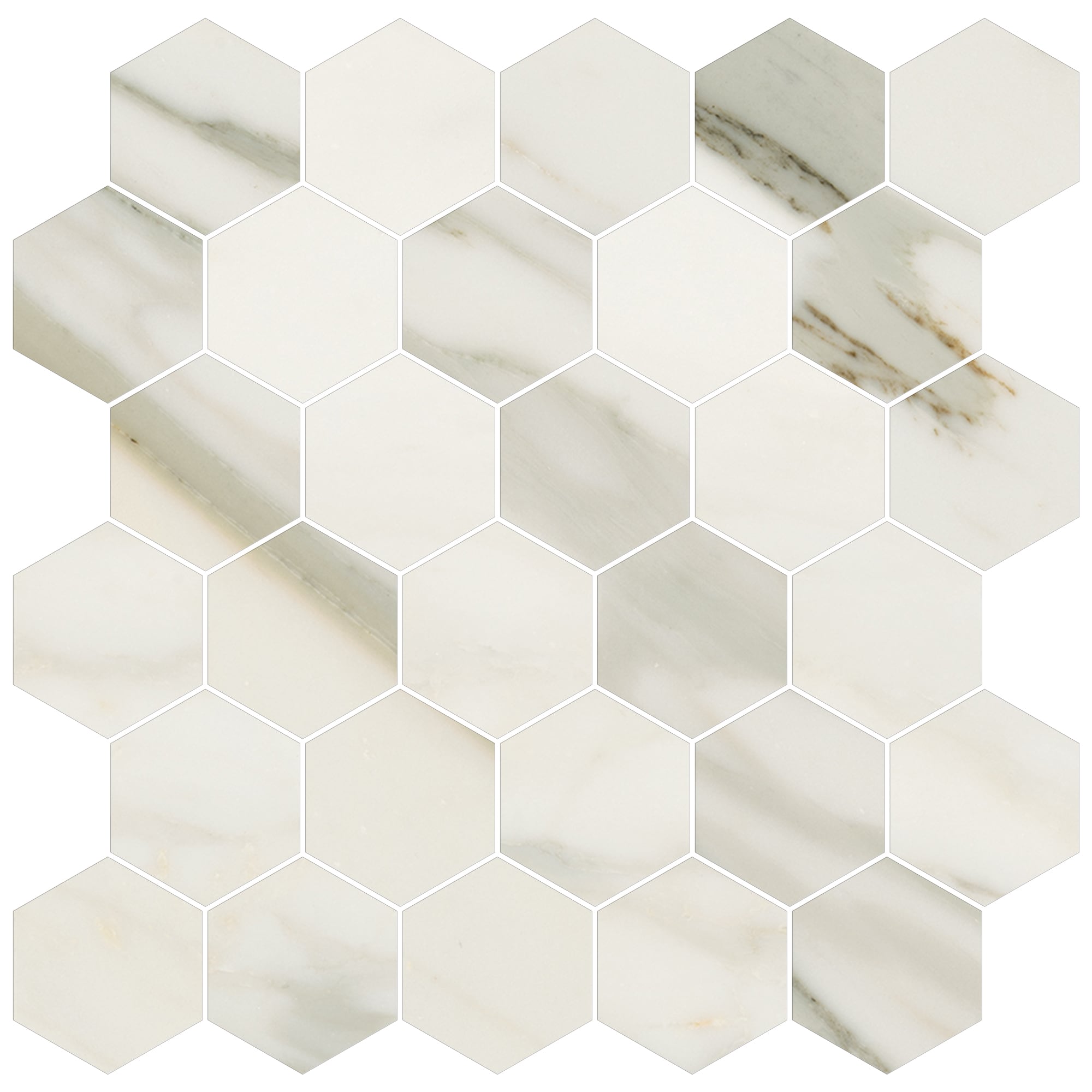 JEM 2x2 Polished Porcelain Hexagon Mesh Mosaic Tile in Aria Gold