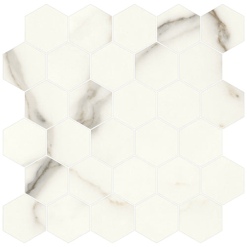 JEM 2x2 Polished Porcelain Hexagon Mesh Mosaic Tile in Capriccio Grey