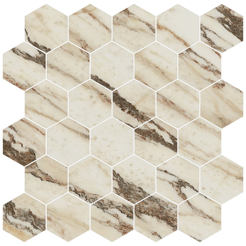 JEM 2x2 Polished Porcelain Hexagon Mesh Mosaic Tile in Symphony Red