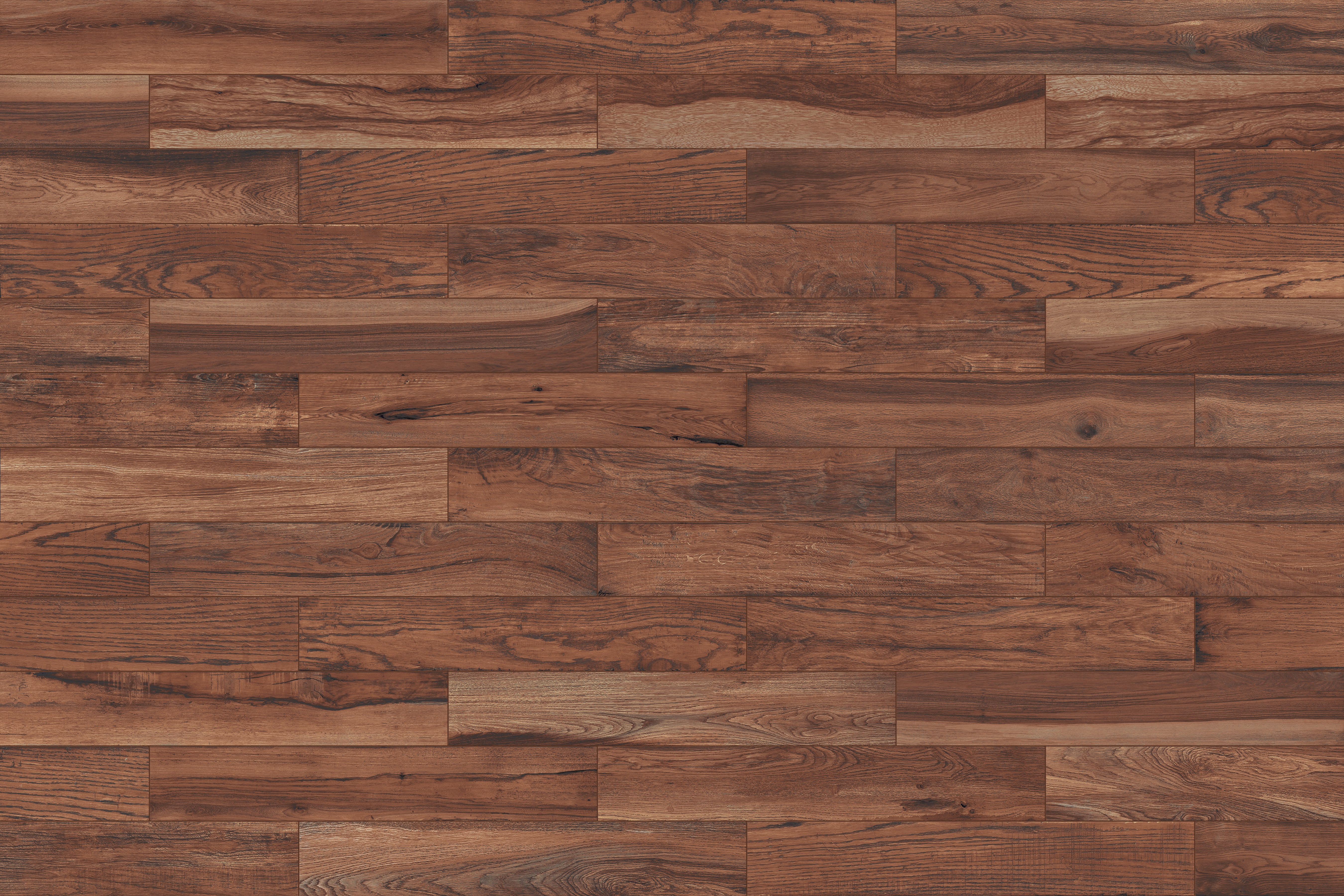 Lacquered Wood 6x36 Glossy Porcelain Tile in Cherry