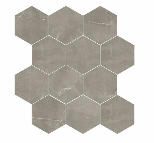 Luxury 3x3 Polished Porcelain Hexagon Mesh Mosaic Tile in Amani Grey