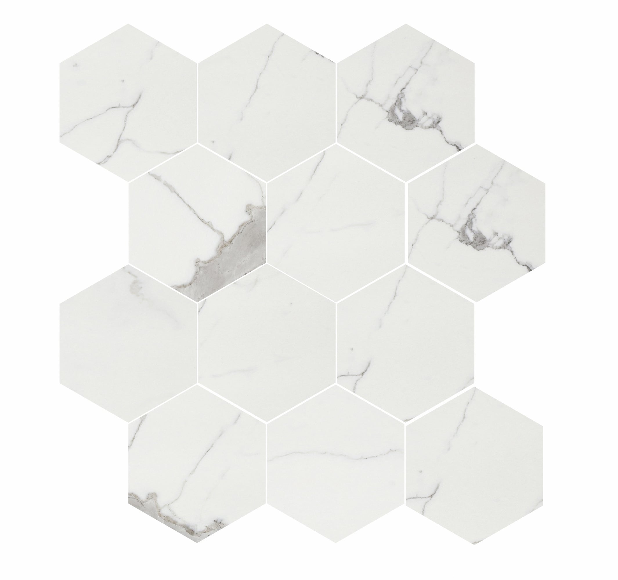 Luxury 3x3 Polished Porcelain Hexagon Mesh Mosaic Tile in Calacatta