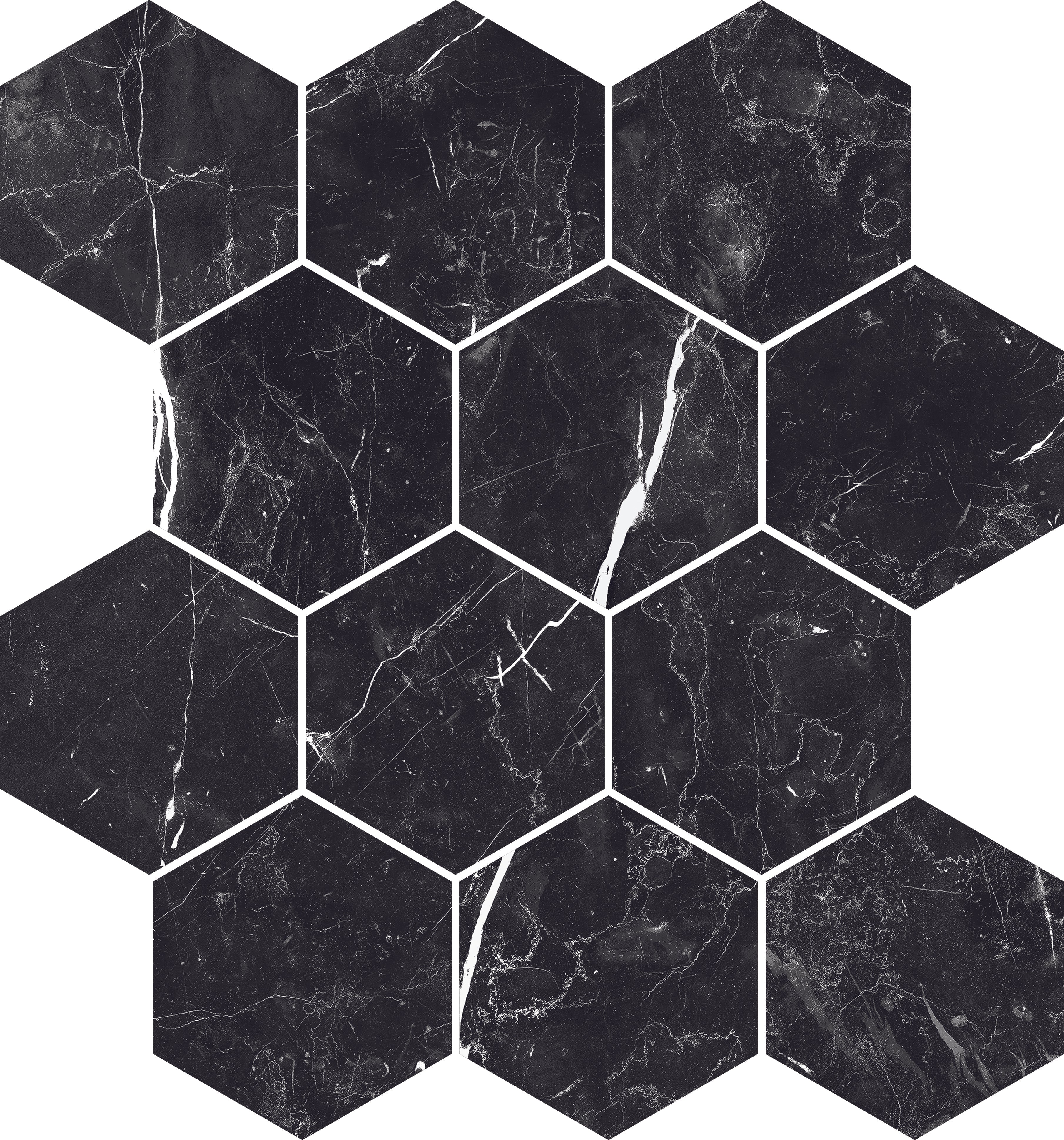 Luxury 3x3 Matte Porcelain Hexagon Mesh Mosaic Tile in Nero Marquina