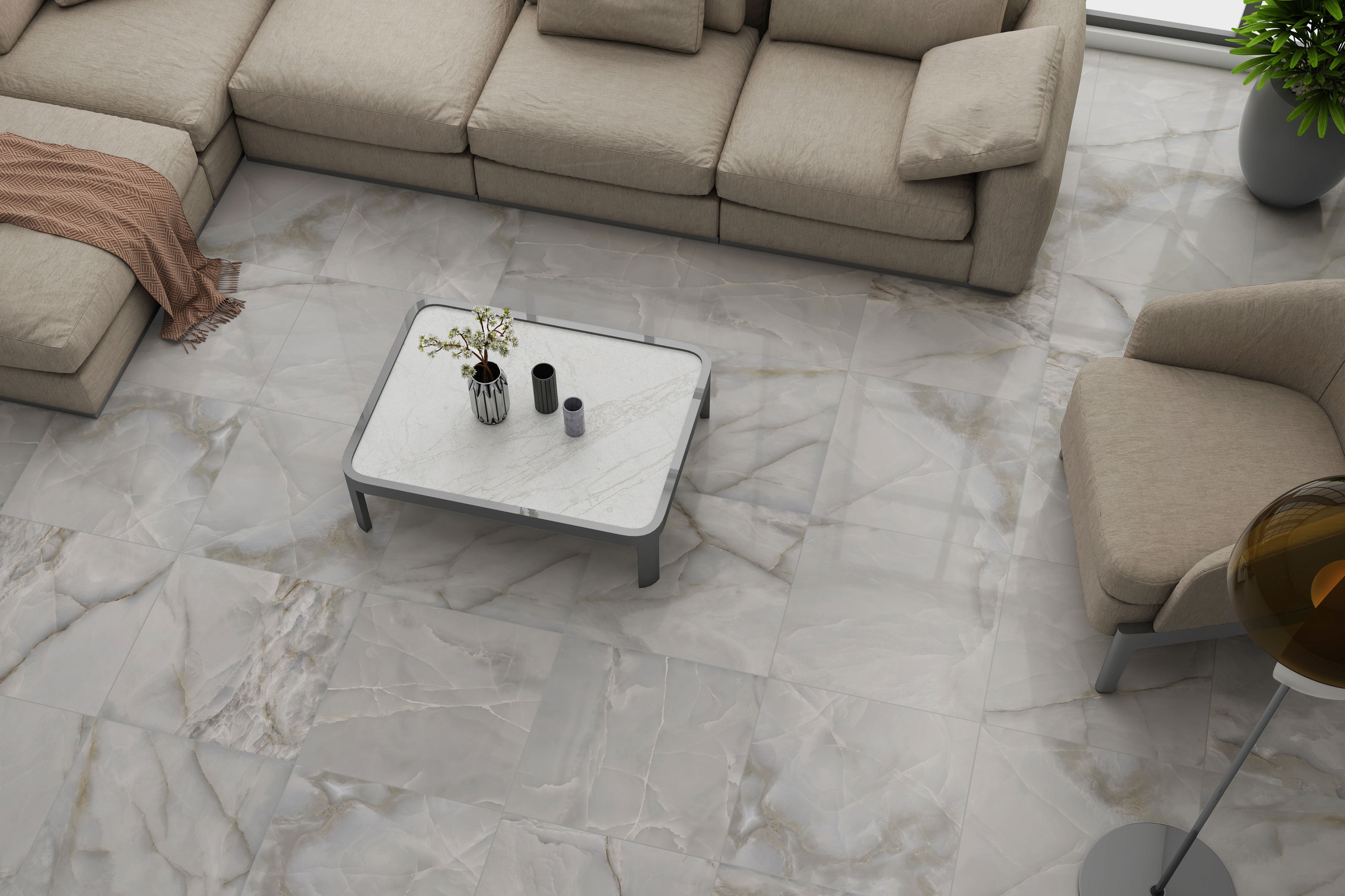 Onyx 24x24 Polished Porcelain Tile in Dark Grey