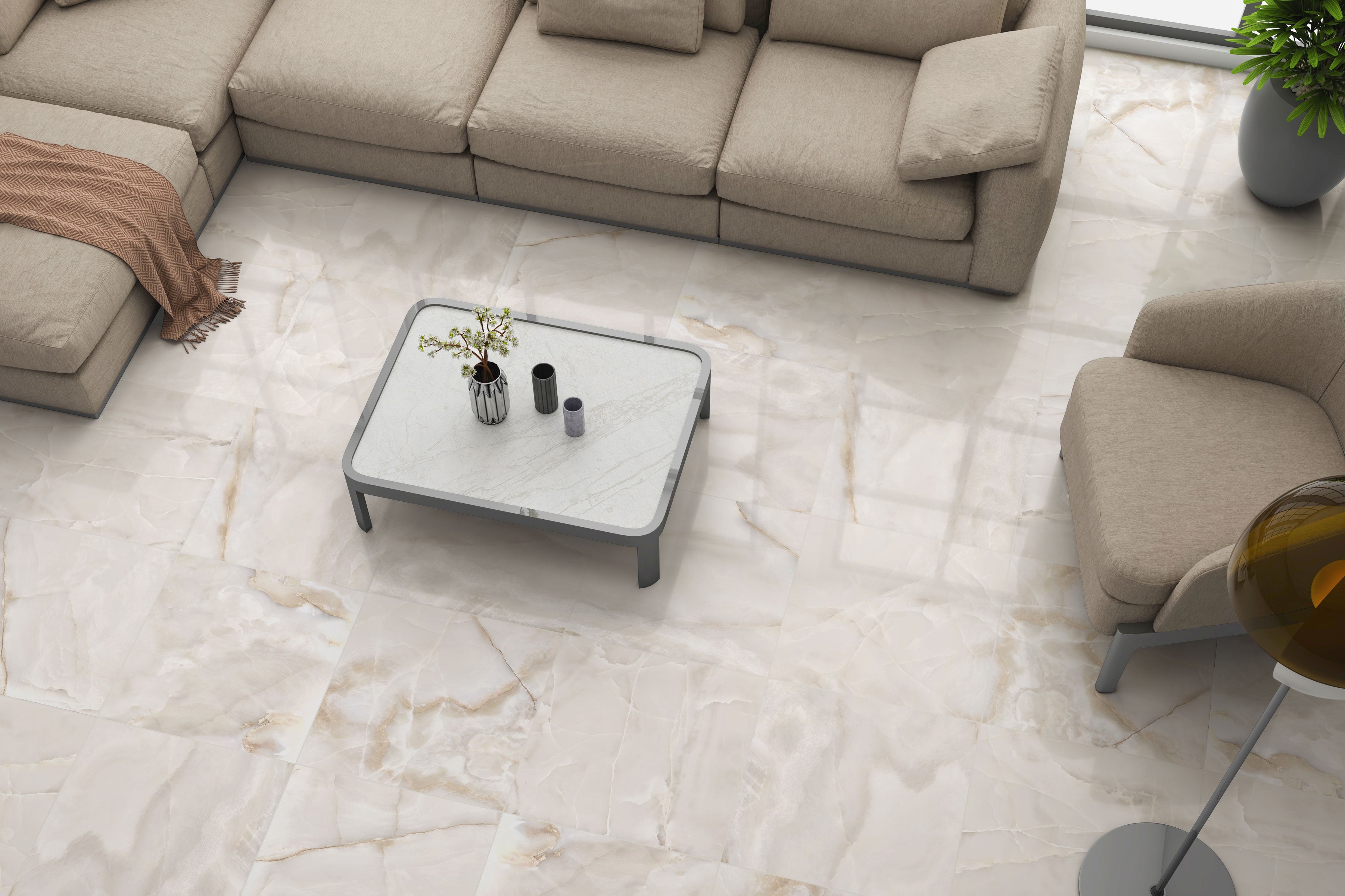 Onyx 24x24 Polished Porcelain Tile in Ivory