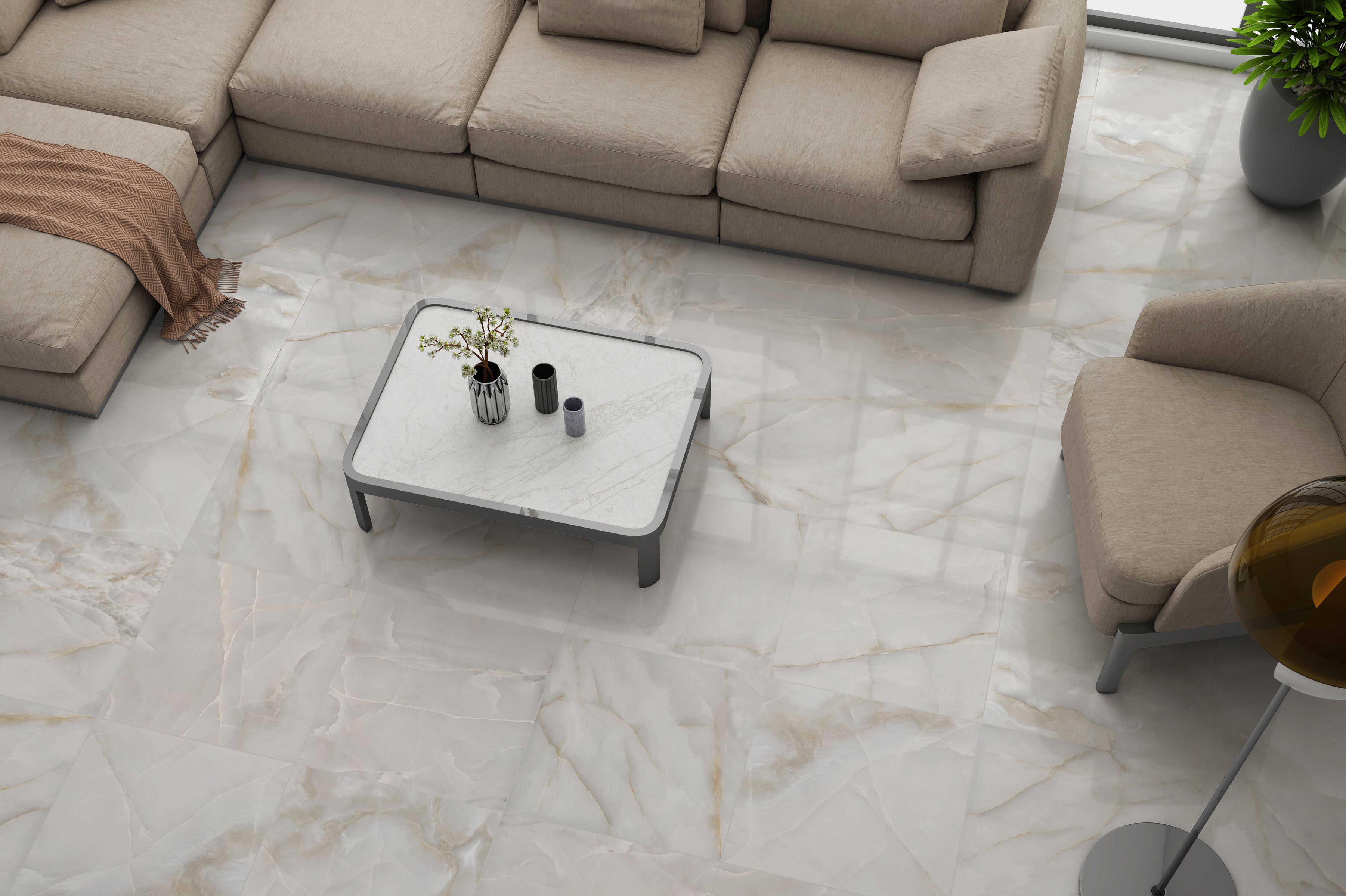 Onyx 24x24 Polished Porcelain Tile in Light Grey