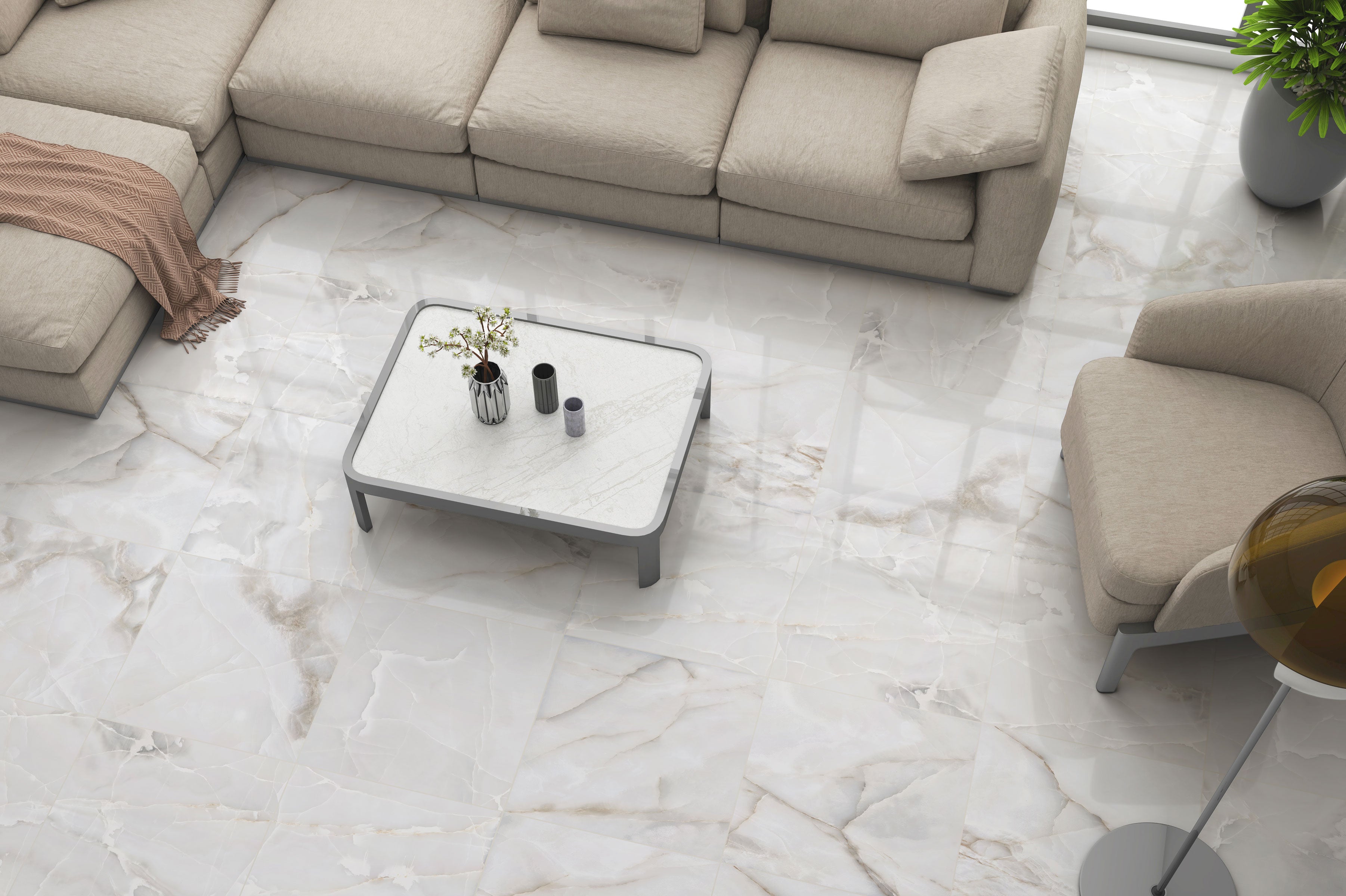 Onyx 24x24 Polished Porcelain Tile in White