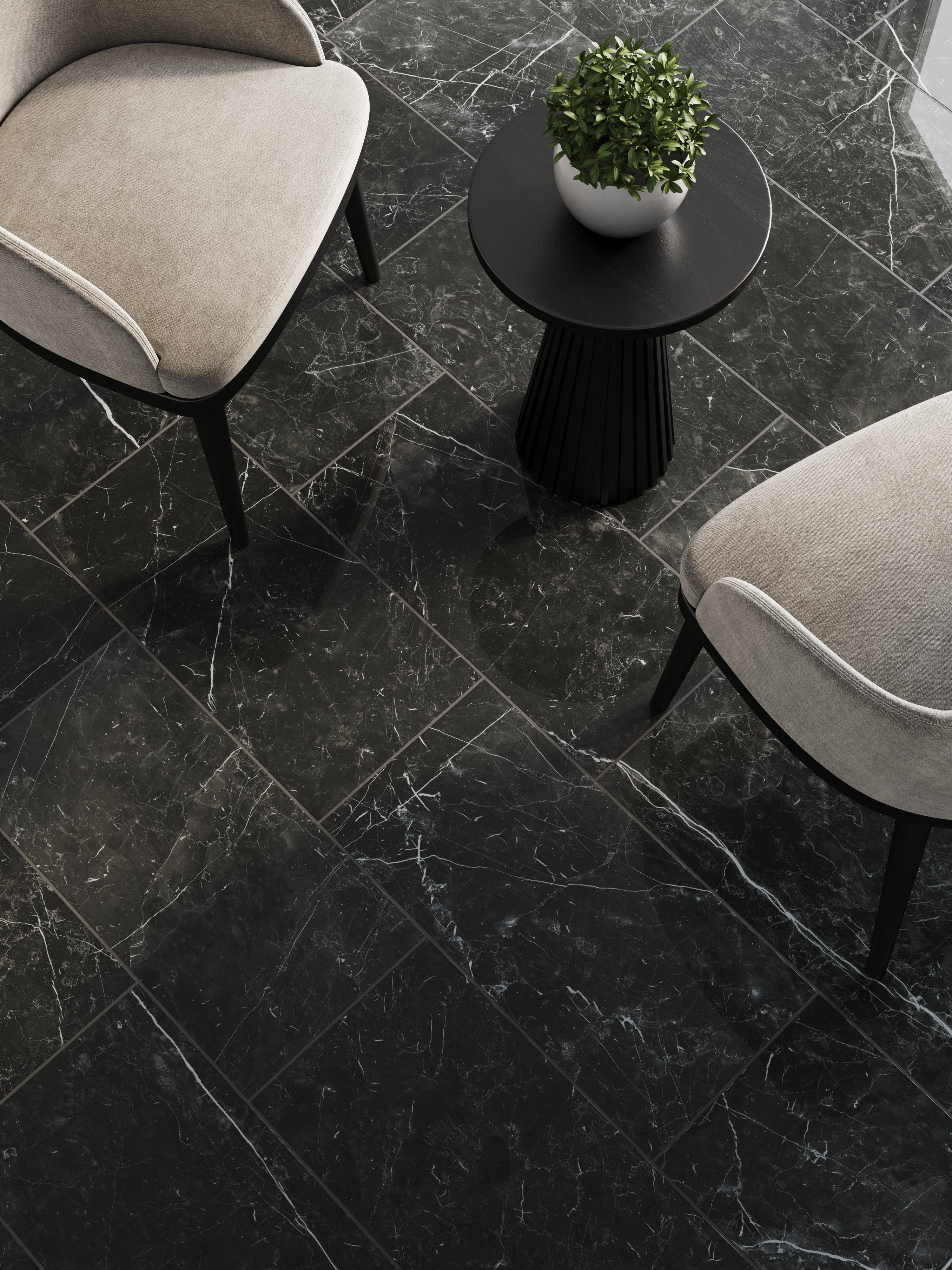 Luxury 12x24 Polished Porcelain Tile in Nero Marquina