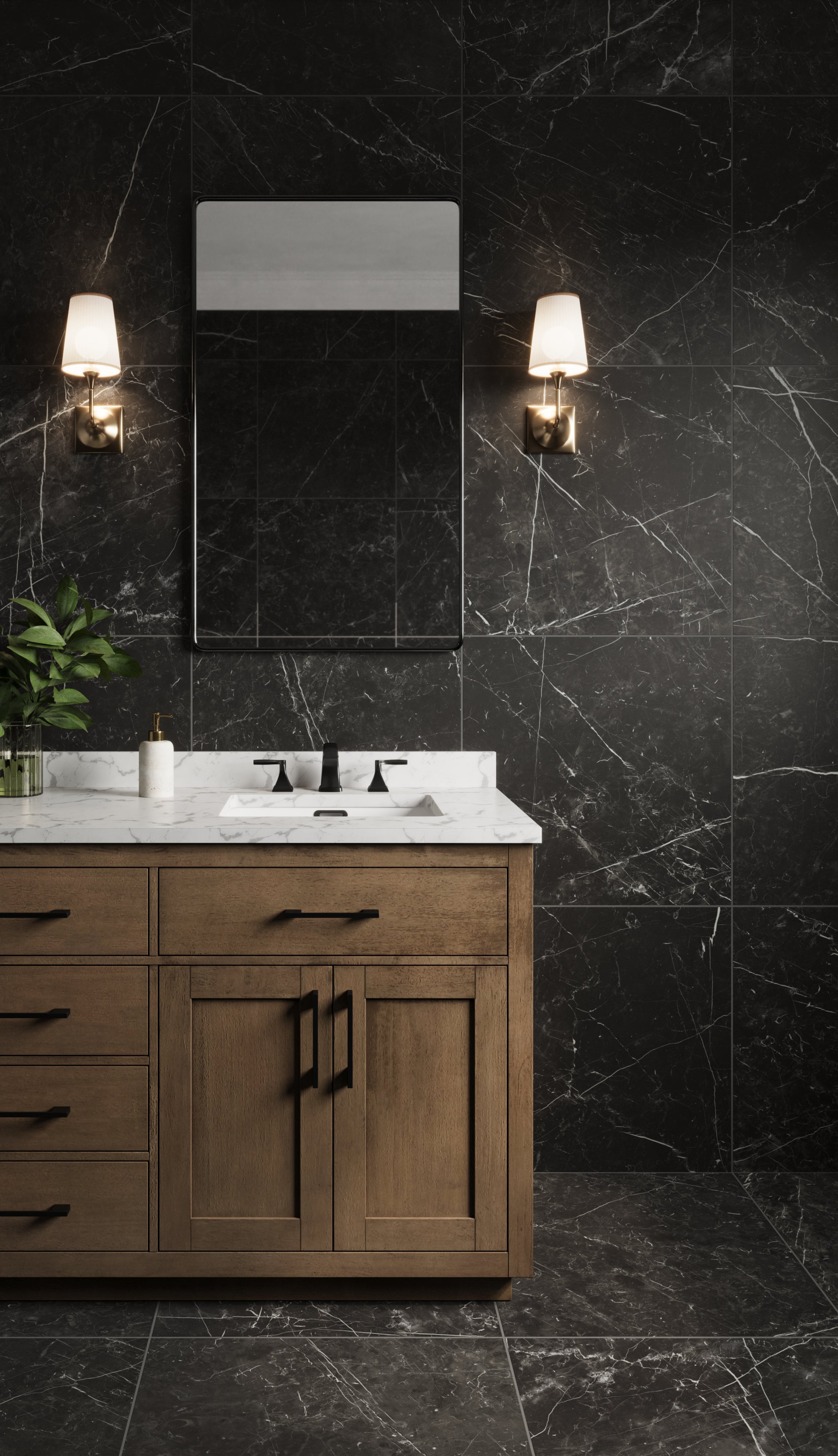 Luxury 24x24 Matte Porcelain Tile in Nero Marquina