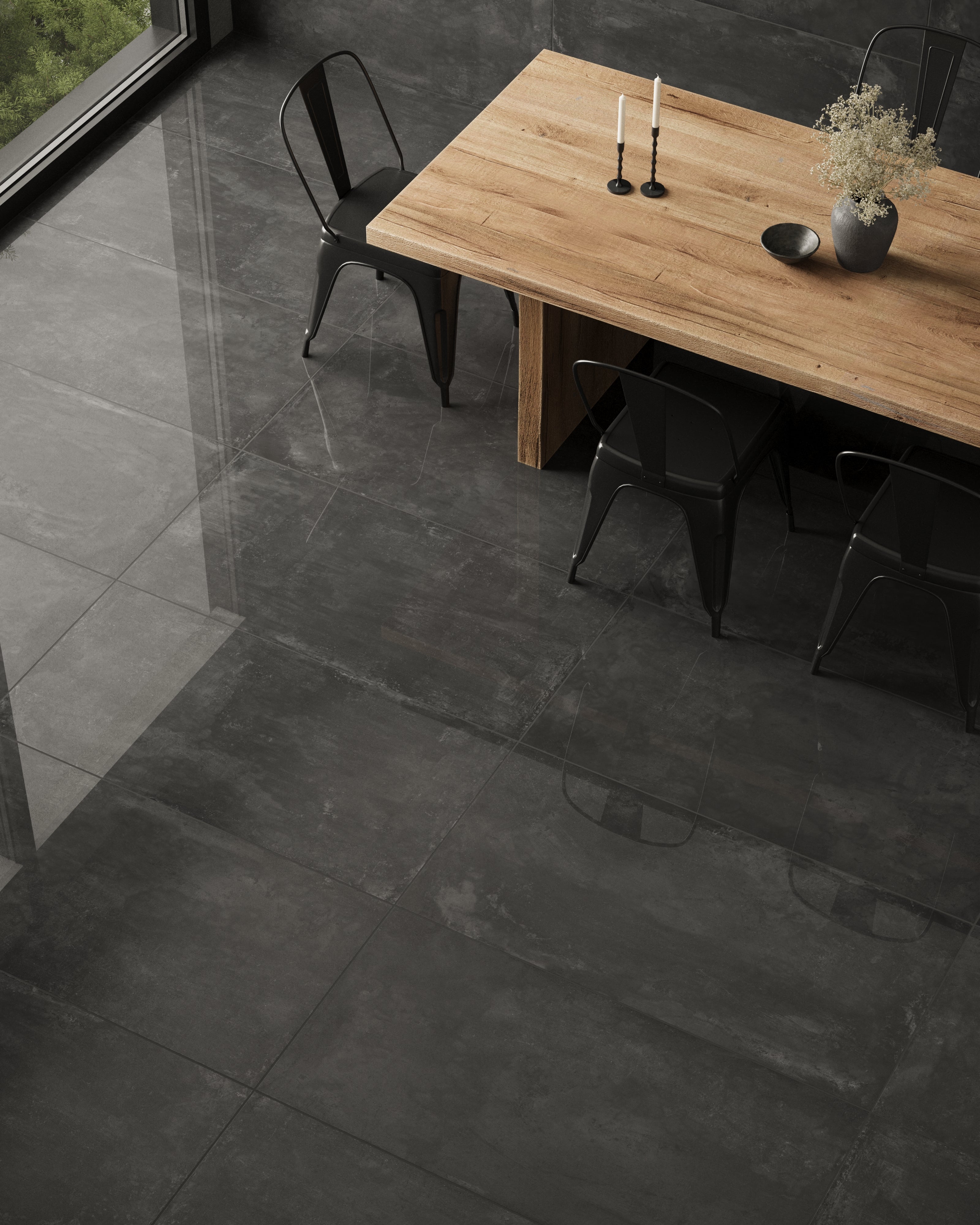 +One 24x48 Polished Porcelain Tile in Coal