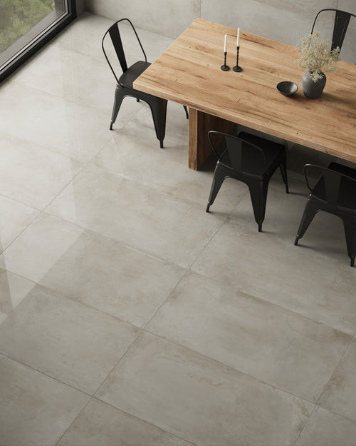 +One 24x48 Polished Porcelain Tile in Greige